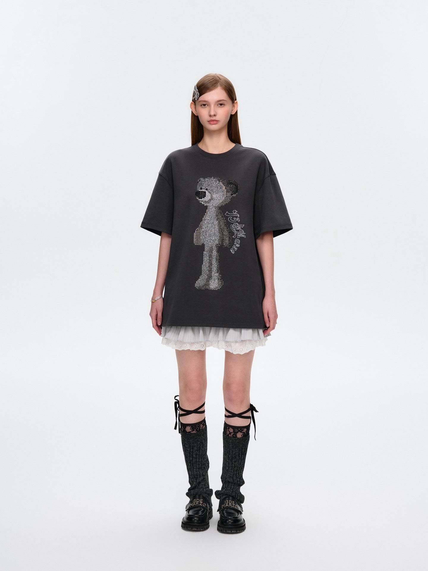 13DE MARZO Rhinstone T-Shirt Dark Grey