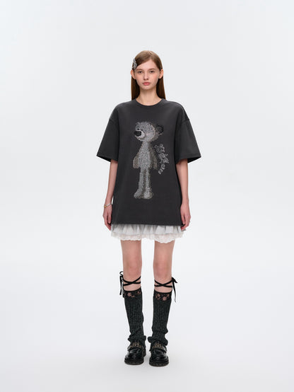 13DE MARZO Rhinstone T-Shirt Dark Grey