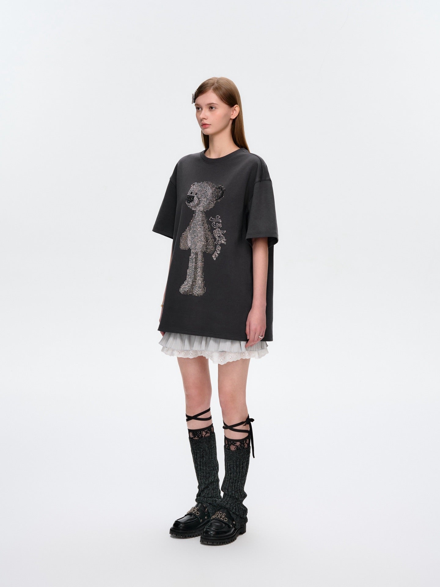 13DE MARZO Rhinstone T-Shirt Dark Grey