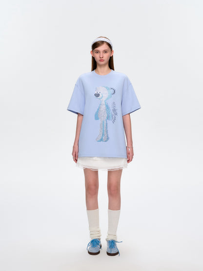 13DE MARZO Rhinstone T-Shirt Blue