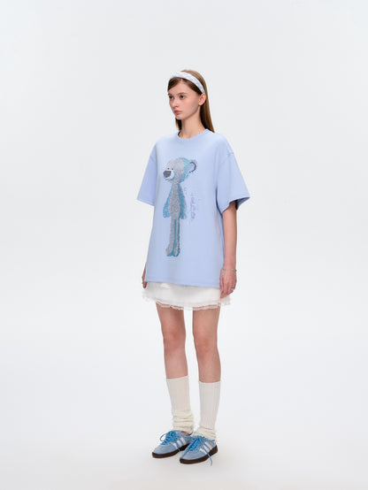 13DE MARZO Rhinstone T-Shirt Blue