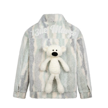 13DE MARZO Bear Stripe Fleece Coat Metal