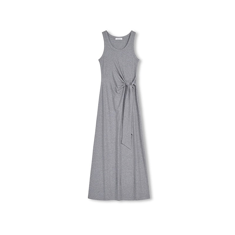 Concise-White Strap Vest Dress Grey