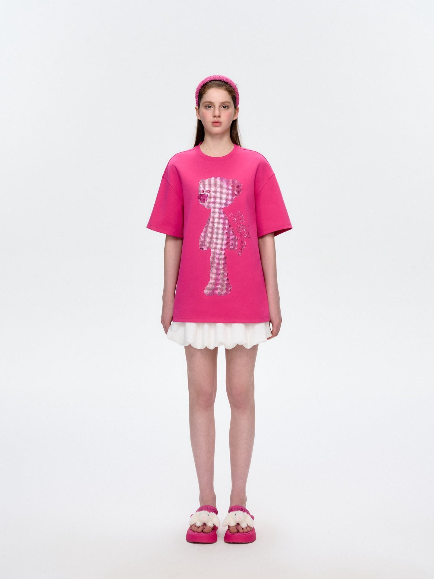 13DE MARZO Rhinstone T-Shirt Rose Red