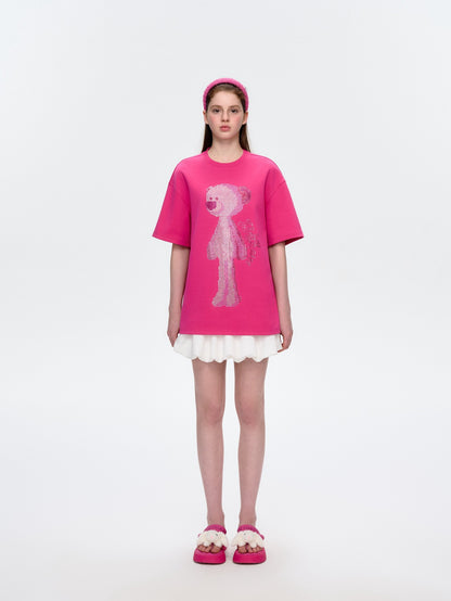 13DE MARZO Rhinstone T-Shirt Rose Red