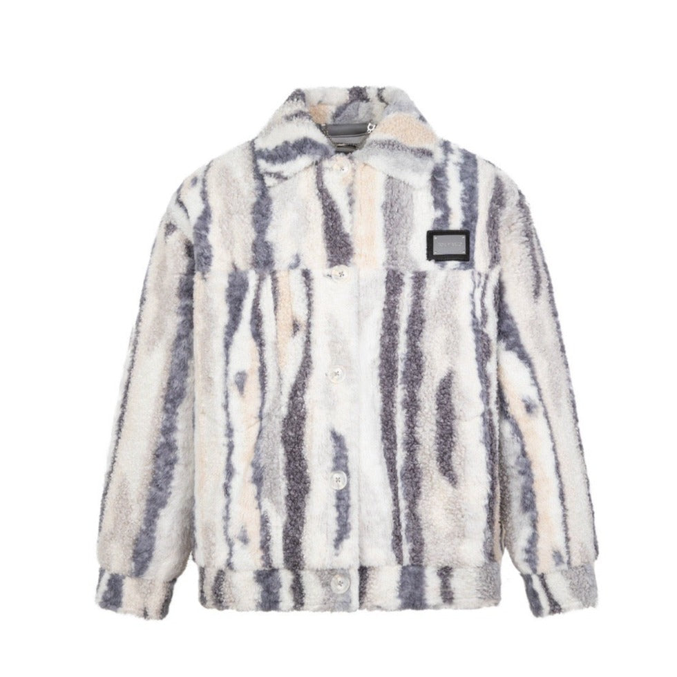 13DE MARZO Bear Stripe Fleece Coat Vulcan