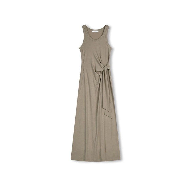 Concise-White Strap Vest Dress Khaki