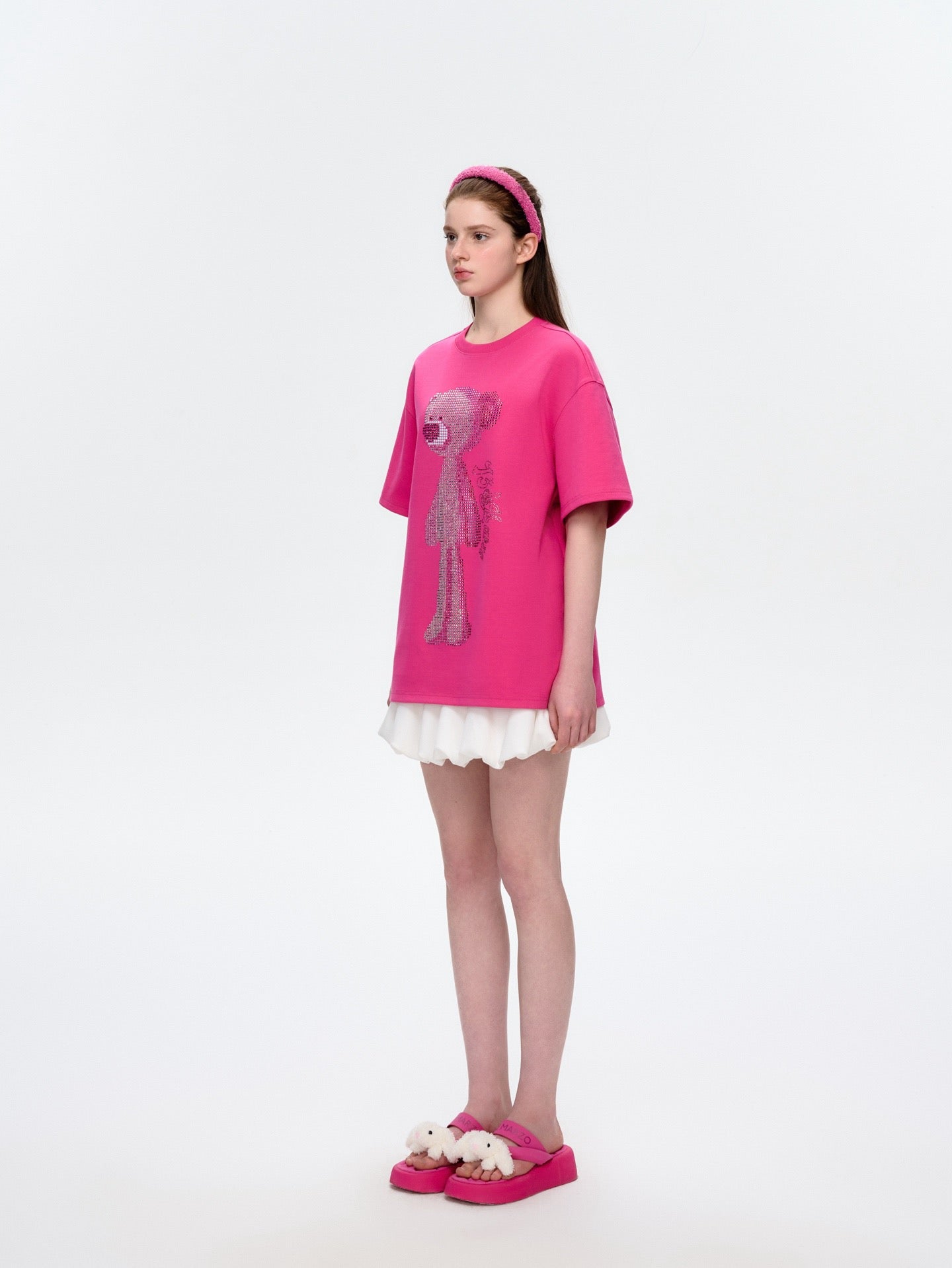 13DE MARZO Rhinstone T-Shirt Rose Red