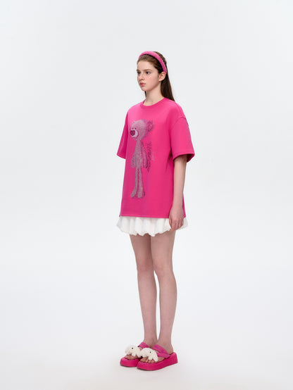 13DE MARZO Rhinstone T-Shirt Rose Red
