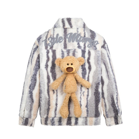 13DE MARZO Bear Stripe Fleece Coat Vulcan