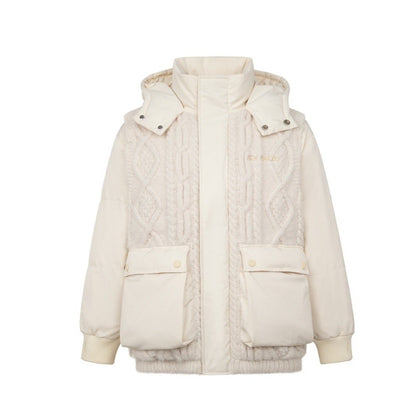 13DE MARZO Bear Weave Knit Patch Down Jacket Cannoli Cream