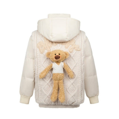 13DE MARZO Bear Weave Knit Patch Down Jacket Cannoli Cream