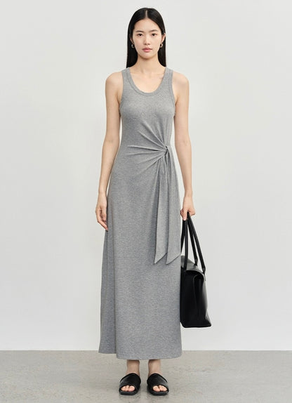 Concise-White Strap Vest Dress Grey