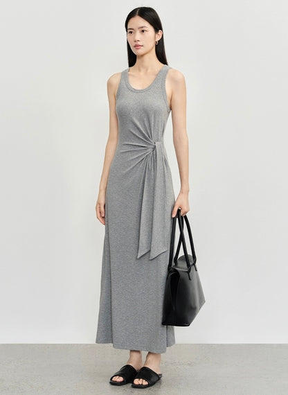 Concise-White Strap Vest Dress Grey