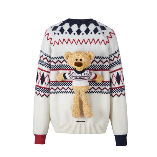 13DE MARZO Bear Exotic Nostalgia Sweater White