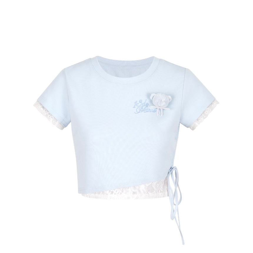 13DE MARZO Bear Lacy Tight Short Top Blue