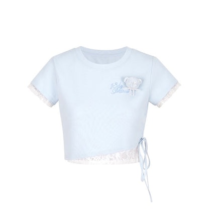 13DE MARZO Bear Lacy Tight Short Top Blue