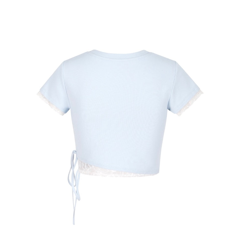 13DE MARZO Bear Lacy Tight Short Top Blue