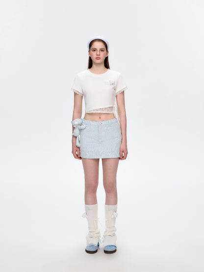 13DE MARZO Bear Lacy Denim Skirt Blue