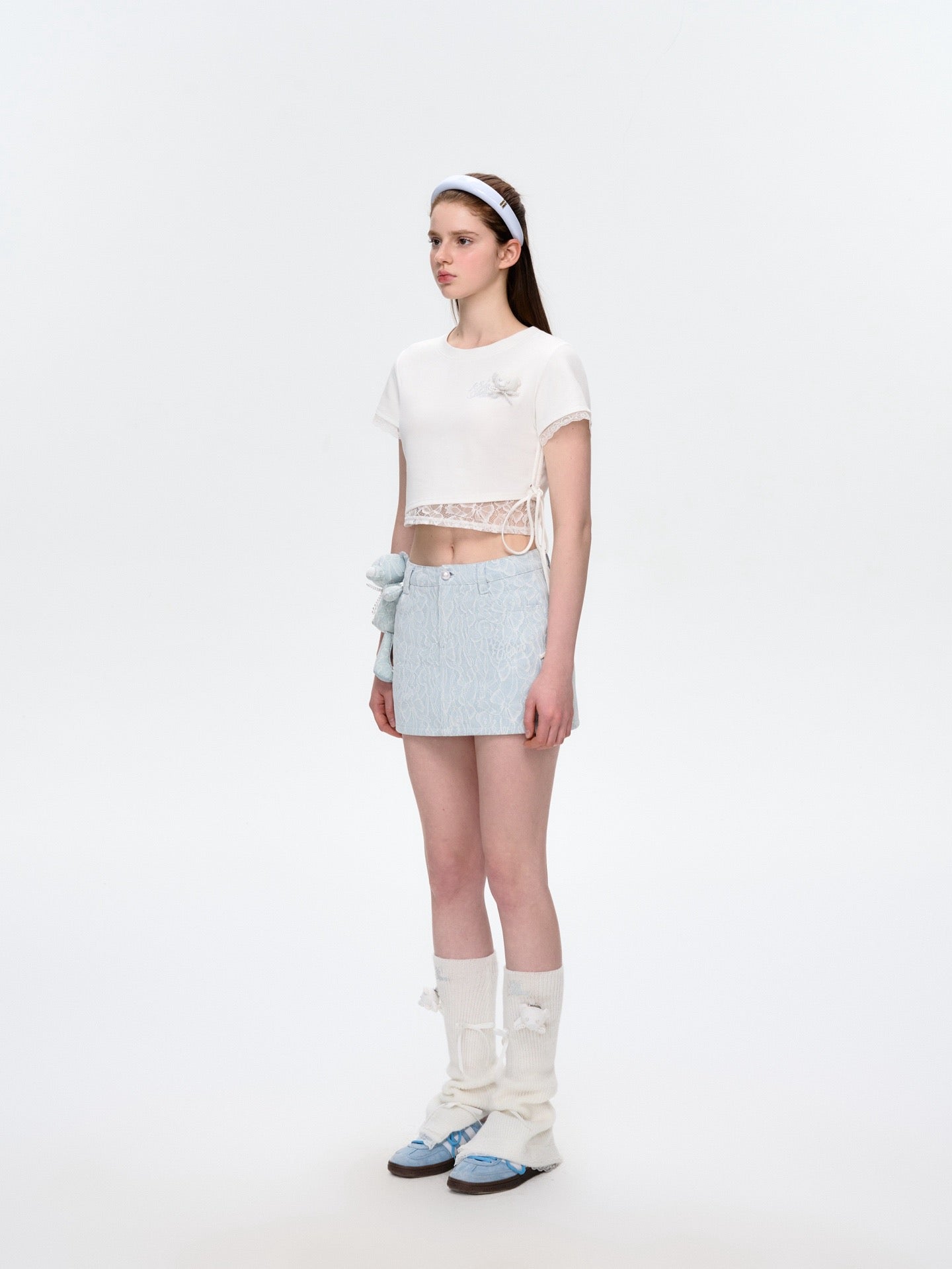 13DE MARZO Bear Lacy Denim Skirt Blue