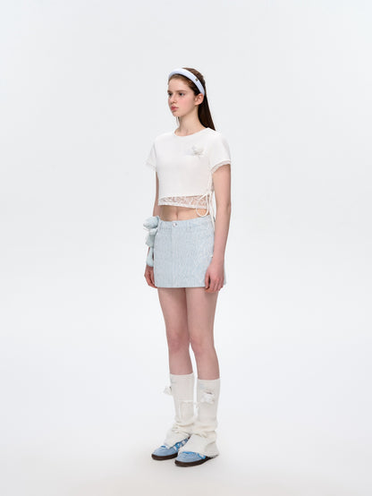 13DE MARZO Bear Lacy Denim Skirt Blue