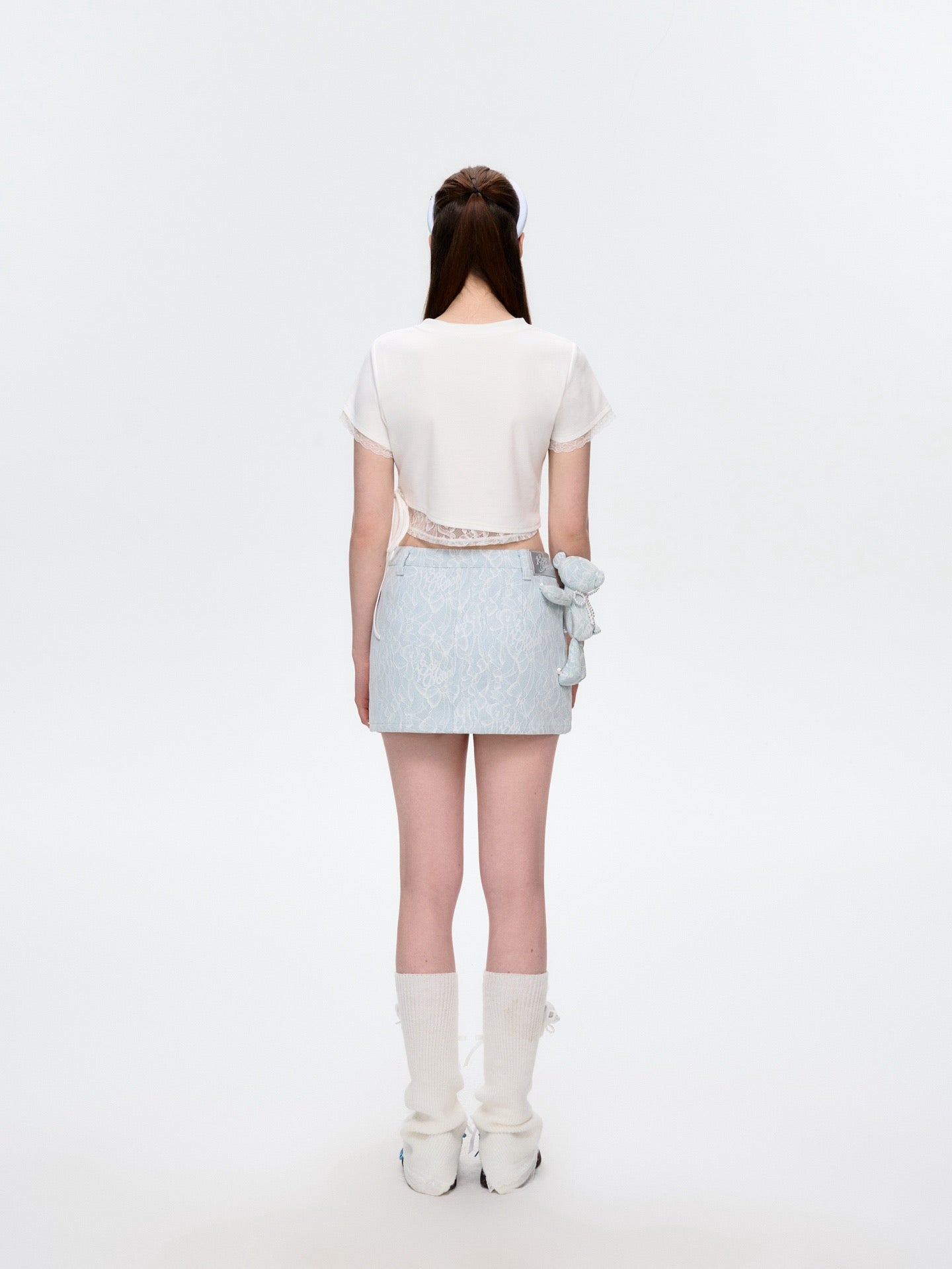 13DE MARZO Bear Lacy Denim Skirt Blue