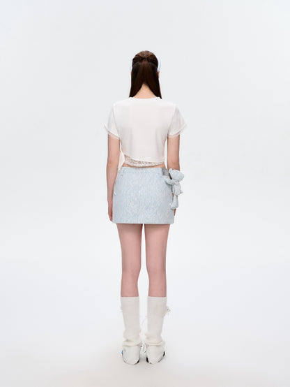 13DE MARZO Bear Lacy Denim Skirt Blue