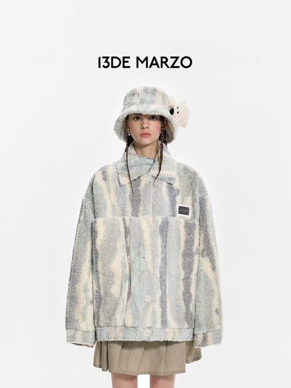 13DE MARZO Bear Stripe Fleece Coat Metal