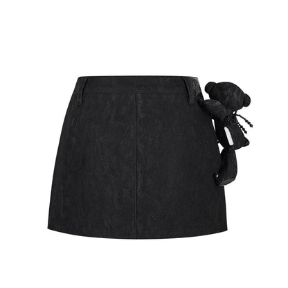 13DE MARZO Bear Lacy Denim Skirt Black