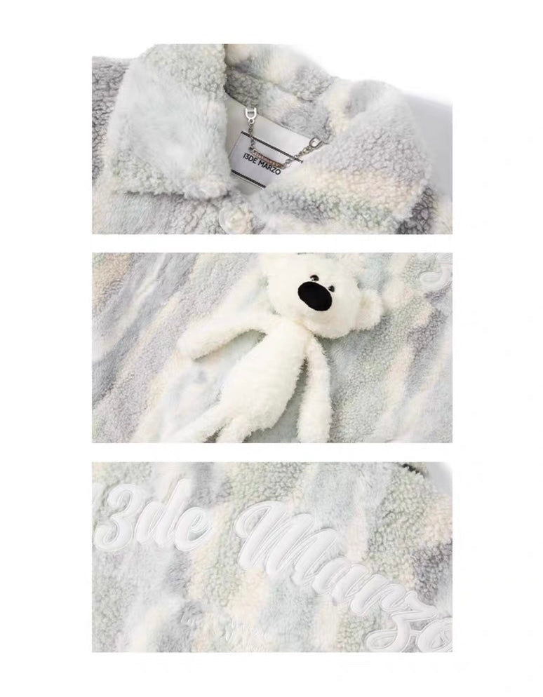 13DE MARZO Bear Stripe Fleece Coat Metal