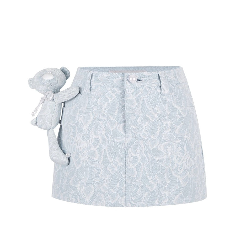 13DE MARZO Bear Lacy Denim Skirt Blue