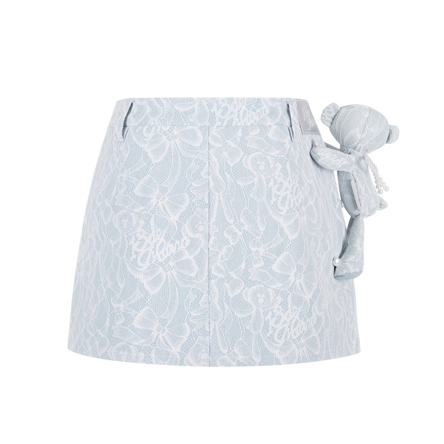 13DE MARZO Bear Lacy Denim Skirt Blue