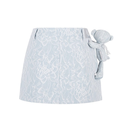 13DE MARZO Bear Lacy Denim Skirt Blue