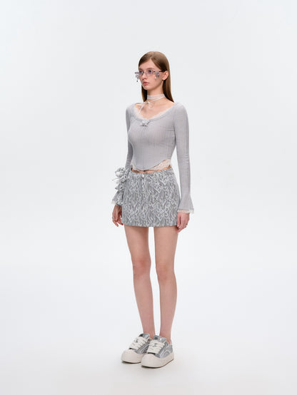 13DE MARZO Bear Lacy Denim Skirt Grey