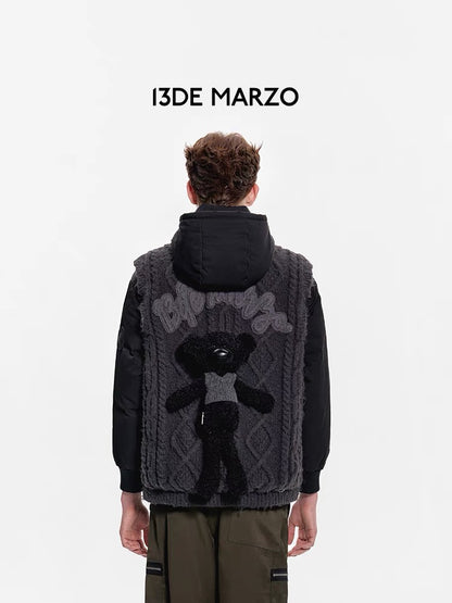 13DE MARZO Bear Weave Knit Patch Down Jacket Forest River