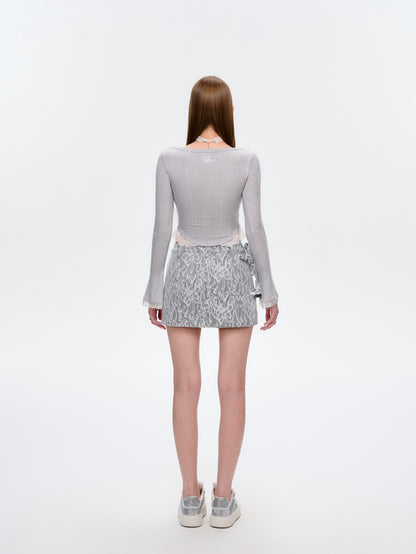 13DE MARZO Bear Lacy Denim Skirt Grey