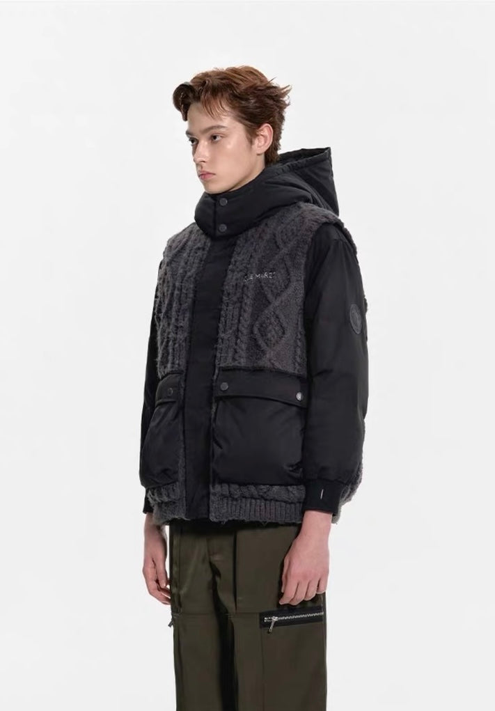 13DE MARZO Bear Weave Knit Patch Down Jacket Forest River