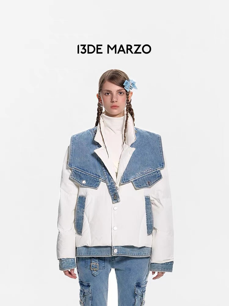 13DE MARZO Denim Shoulder Down Jacket Cashmere Blue