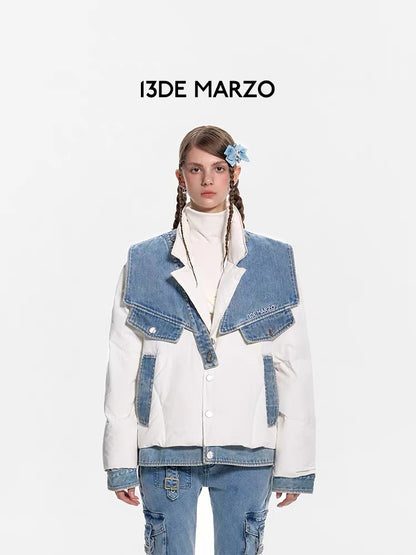 13DE MARZO Denim Shoulder Down Jacket Cashmere Blue