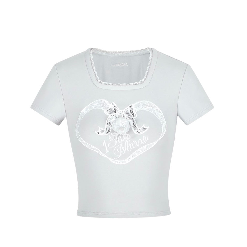 13DE MARZO Bear Lacy Bowknot Top Grey
