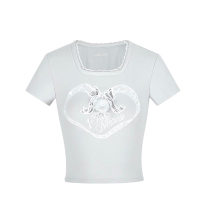 13DE MARZO Bear Lacy Bowknot Top Grey