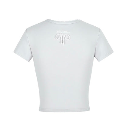 13DE MARZO Bear Lacy Bowknot Top Grey