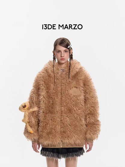 13DE MARZO Doozoo Detachable Huge Ear Coat Winter Wheat