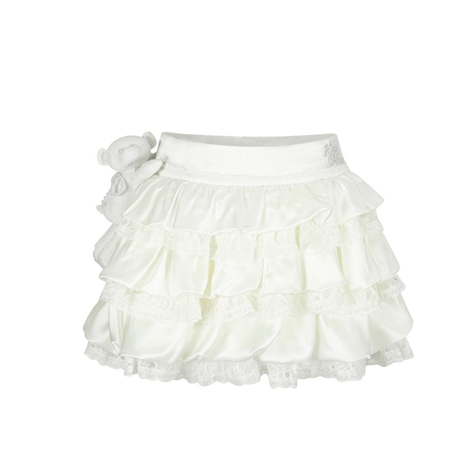 13DE MARZO Bear Lacy Bud Skirt White