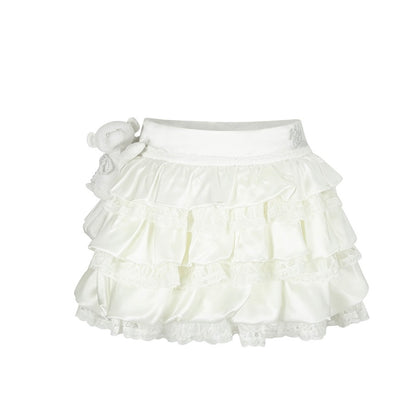 13DE MARZO Bear Lacy Bud Skirt White