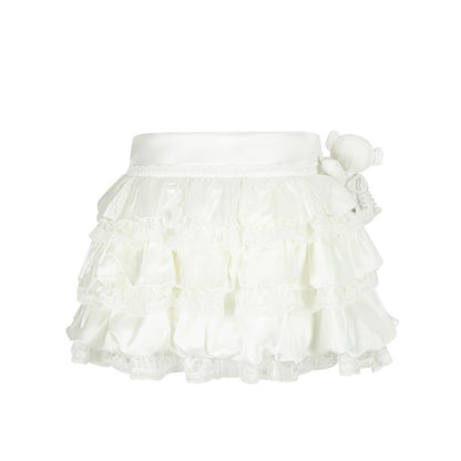 13DE MARZO Bear Lacy Bud Skirt White