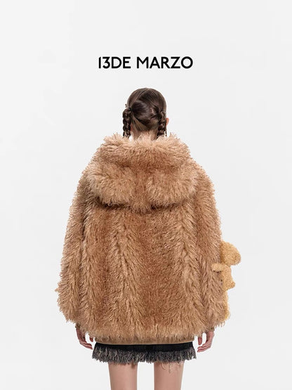 13DE MARZO Doozoo Detachable Huge Ear Coat Winter Wheat