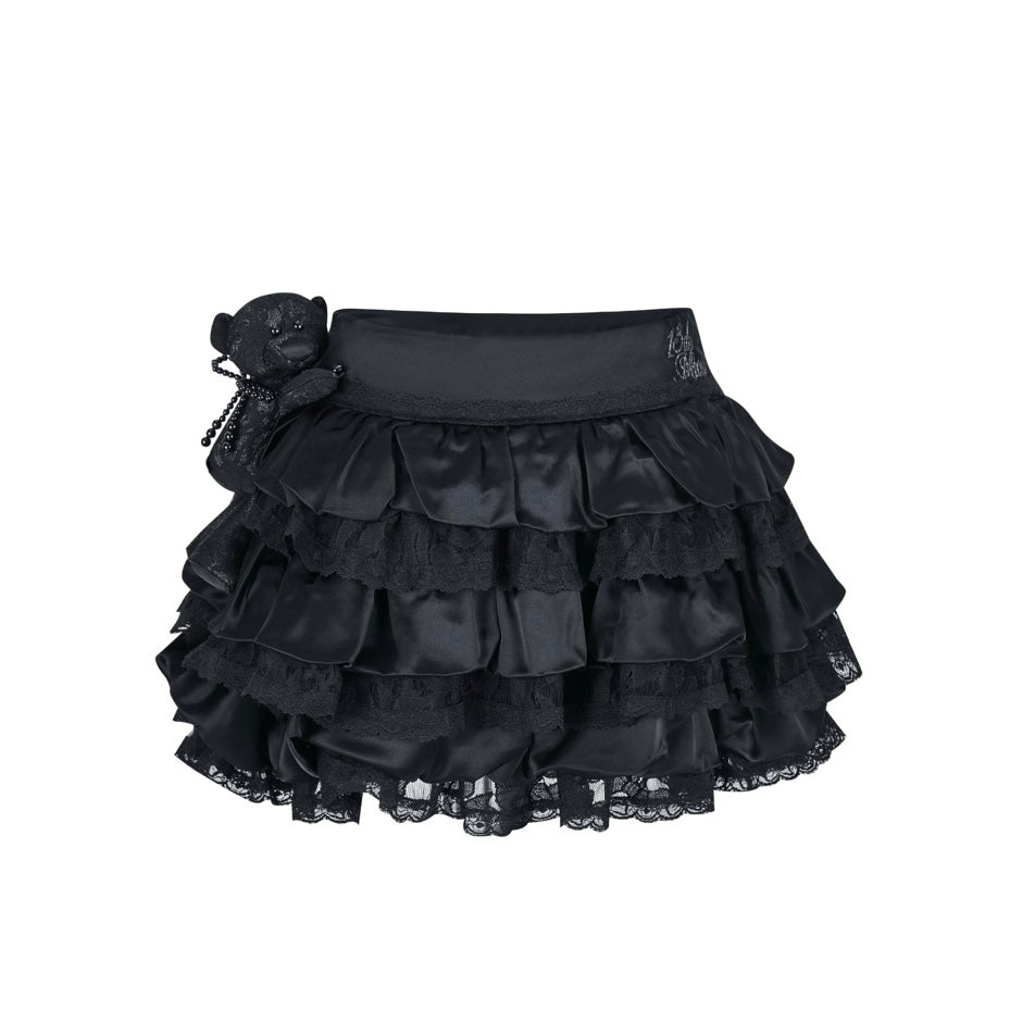 13DE MARZO Bear Lacy Bud Skirt Black