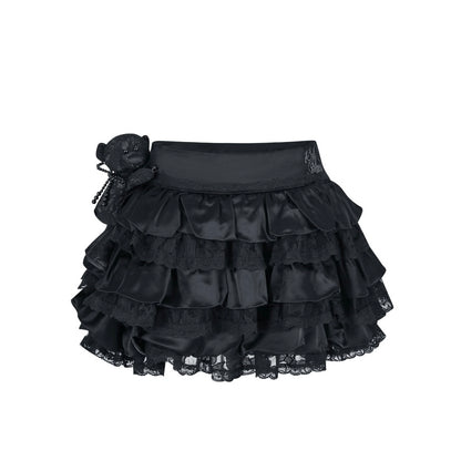 13DE MARZO Bear Lacy Bud Skirt Black