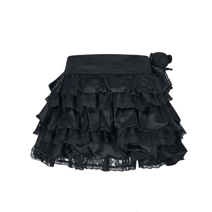 13DE MARZO Bear Lacy Bud Skirt Black